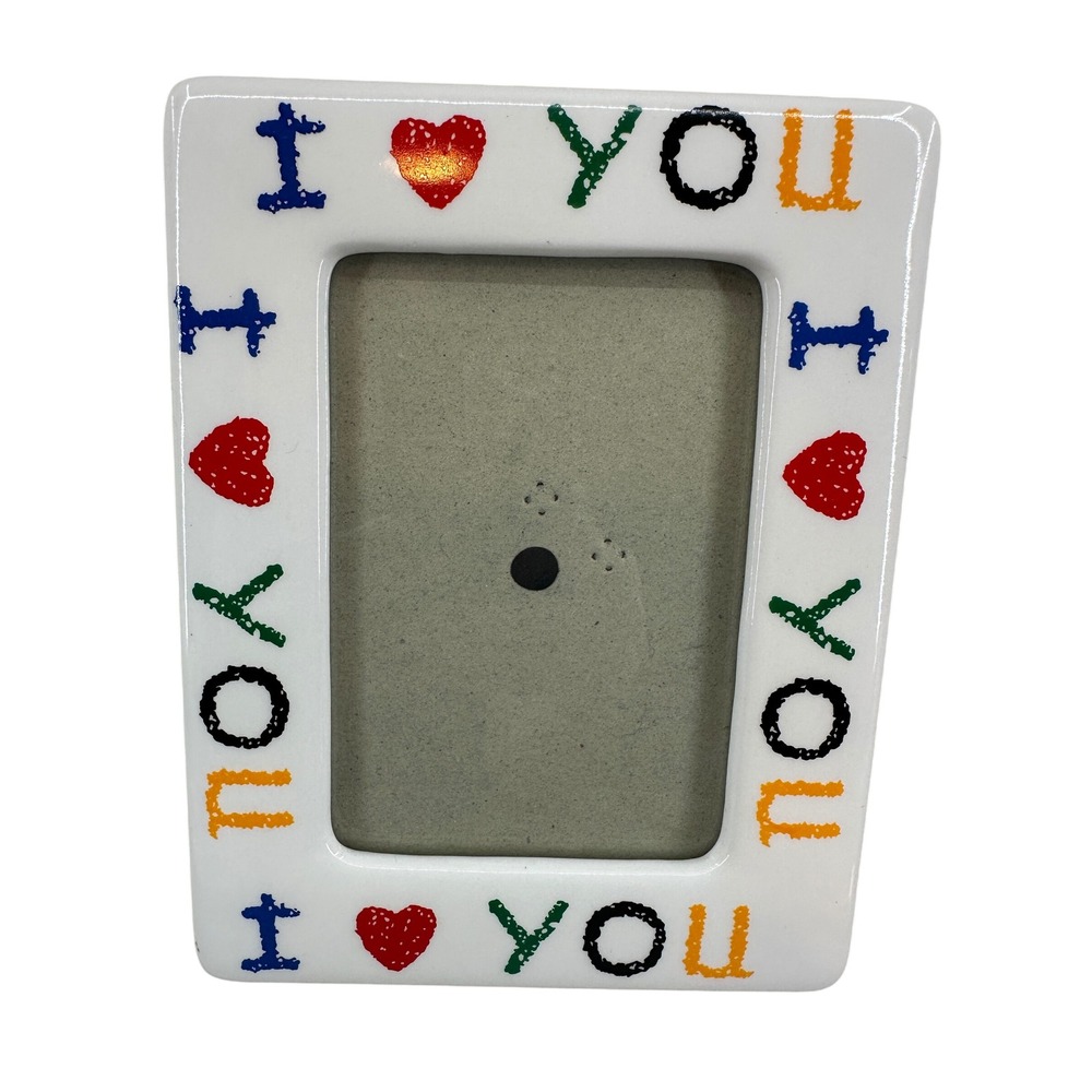 Vintage I Heart You Ceramic Frame White Glossy I Love You Crayon Style